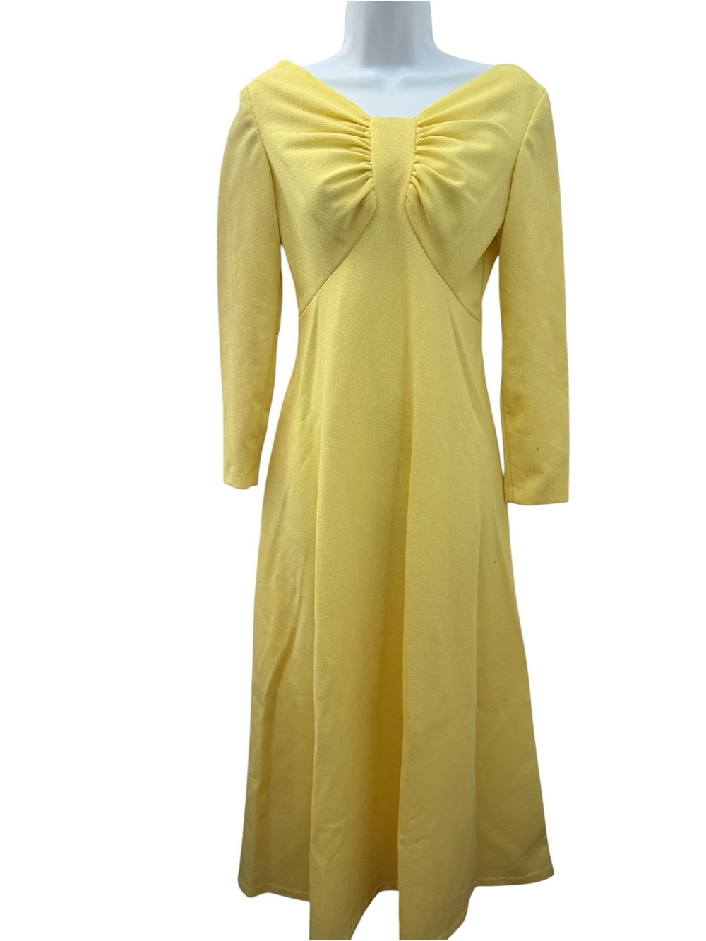 1960’s union labeled Yellow Long Sleeve formal Maxi Dress with Gathered Bodice